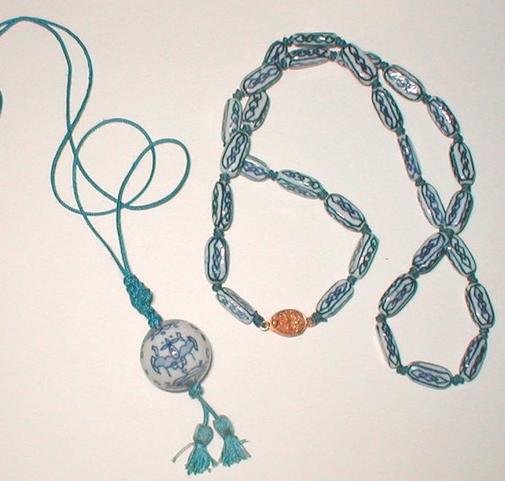 Flow Blue Porcelain Bead Necklaces  -  Strung on … - image 1