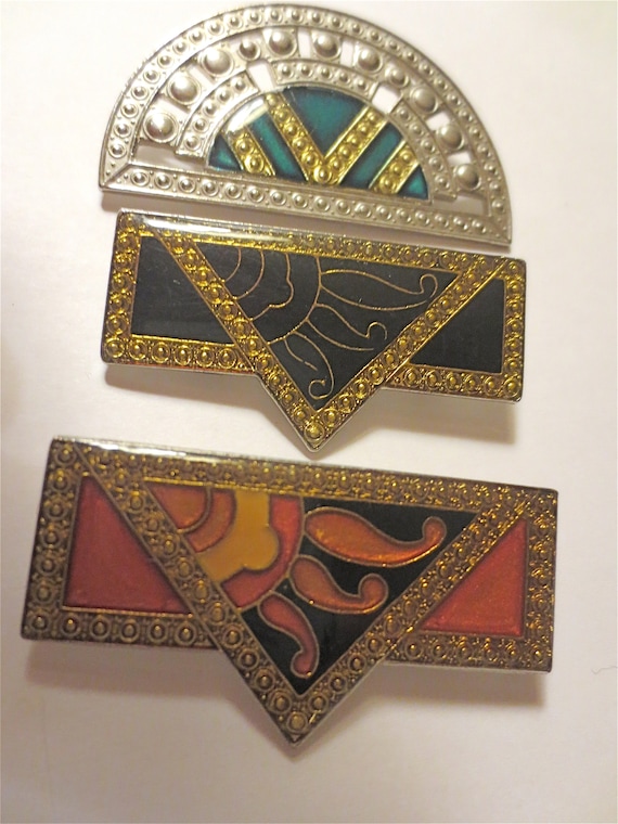 Pierre Bex  Art Deco Enamel Resin Brooch - Three … - image 1