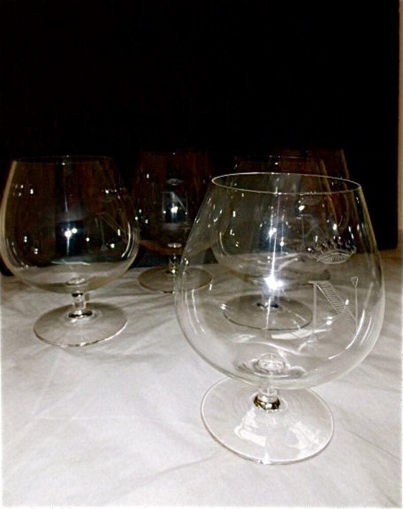 Crystal Brandy Snifter Cognac Glass Set of 5 Initialed N Etsy