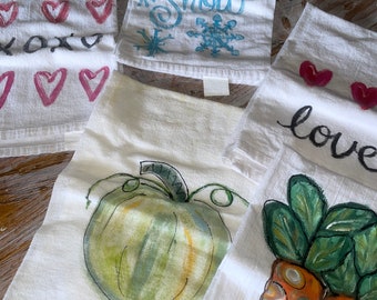 Set of 12 handpainted themed kitchen towels