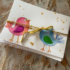 Cartões postais pintados à mão com envelopes combinando Cartões de notas em aquarela de passarinhos