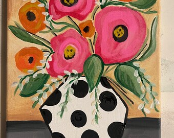 Poppies in a vase original art on canvas