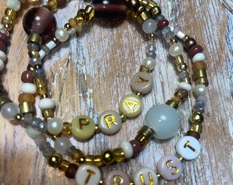 PRAY and TRUST beaded bracelet set handmade Set 1 browns and neutrals