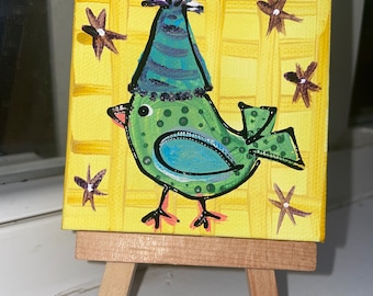 Party bird mini canvas with easel On Sale