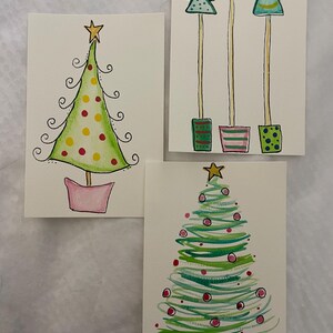 Handpainted note cards blank inside Christmas set of 5 with matching envelopes 5 different designs