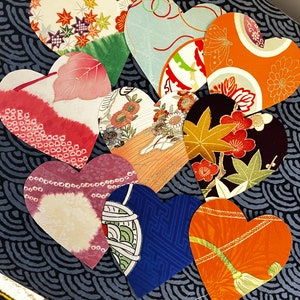 Silk Greeting cards 5 Hearts Handmade Japanese vintage kimono silk fabrics Valentines birthdays anniversary wedding greetings 5 cards image 7