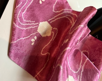 Vintage pink/purple silk Japanese kimono fabric  shibori sewing quilting design dressmaking crafting bookbinding supplies 14x39”