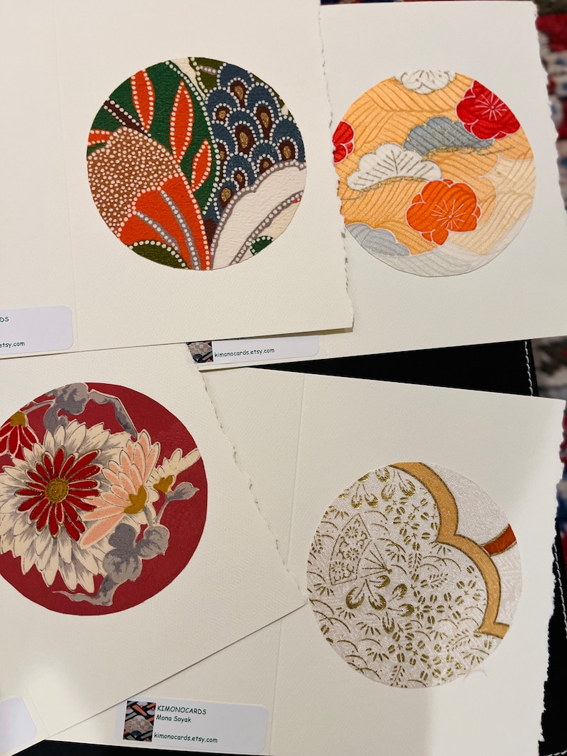 Greeting cards silk vintage Japanese kimono fabrics handmade 5 cards assorted designs thank you anniversary birthday friendship love card image 4