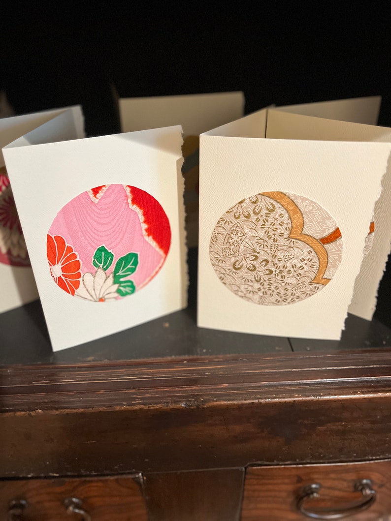 Greeting cards silk vintage Japanese kimono fabrics handmade 5 cards assorted designs thank you anniversary birthday friendship love card image 2