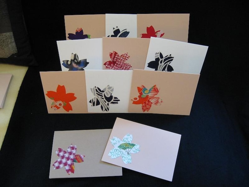 set of 10 Handmade  kimono silk note cards with envelopes