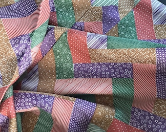 Geometric design silk fabric Japanese kimono  Sewing quilting dressmaking 14x41" dolls' clothing hat designs art projects vintage never used