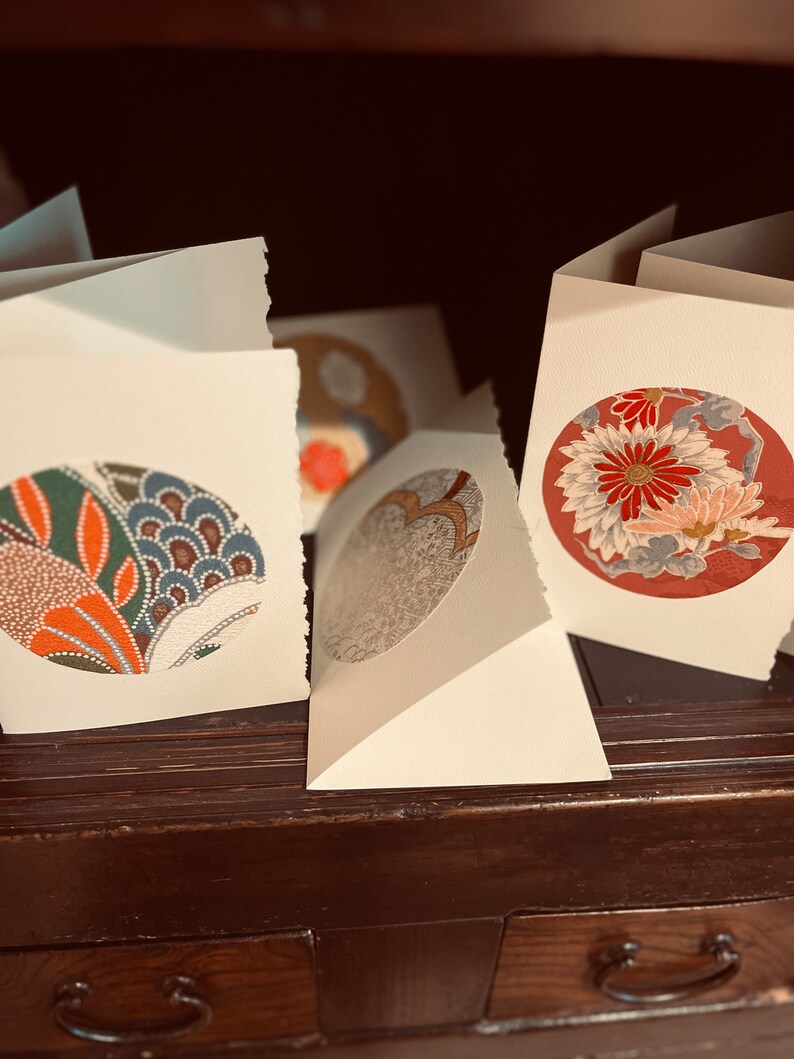 Greeting cards silk vintage Japanese kimono fabrics handmade 5 cards assorted designs thank you anniversary birthday friendship love card image 5