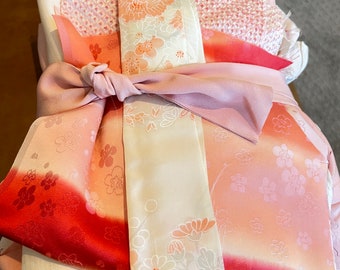 Silk kimono lining bundle pink & white dyed retro vintage sewing craft 14 oz lingerie Japanese incl 3 sleeves