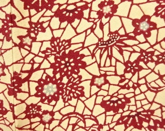 Red Japanese silk crepe  floral kimono fabric 7x50"  Sewing crafting dressmaking dolls' clothing hat designs art projects vintage