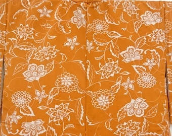 kimono silk Japanese vintage fabric panel apricot/white chirimen weave gorgeous floral dressmaking supply pillow cover 14x86”