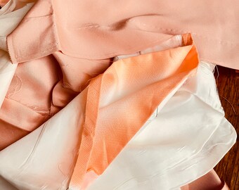 Silk kimono lining retro vintage pink/orange/cream sewing 11 oz lingerie dyeing hat designs clothing designs crafts Japanese bundle