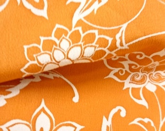 kimono silk Japanese vintage fabric panel apricot/white chirimen weave gorgeous floral dressmaking supply pillow cover 14x56”