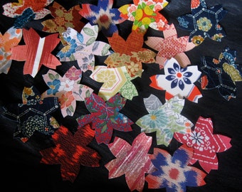 30 Silk fabric stickers handmade Make your own cards scrap booking Japanese kimono fabric designs  sakura flowers easy peel off