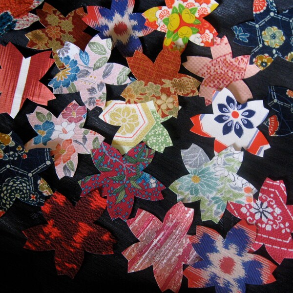 30 Silk fabric stickers handmade Make your own cards scrap booking Japanese kimono fabric designs  sakura flowers easy peel off