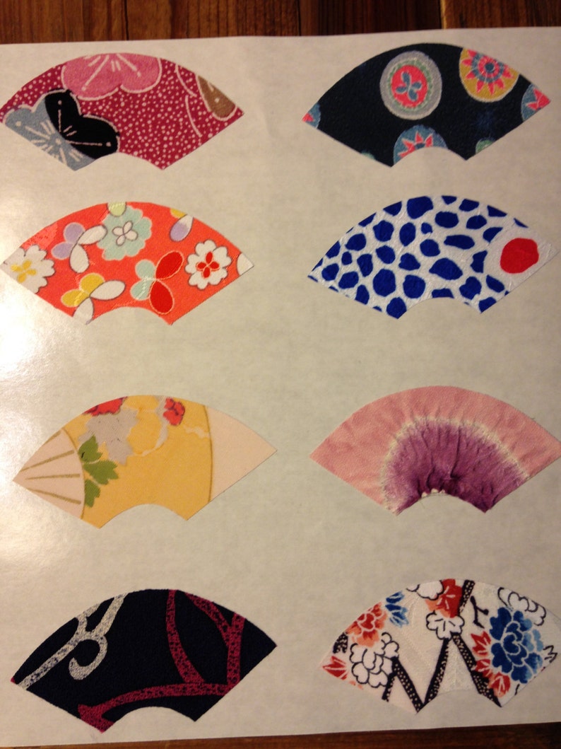 50 Silk Fabric Stickers Fan Designs Cut by Hand Make Your Own Etsy