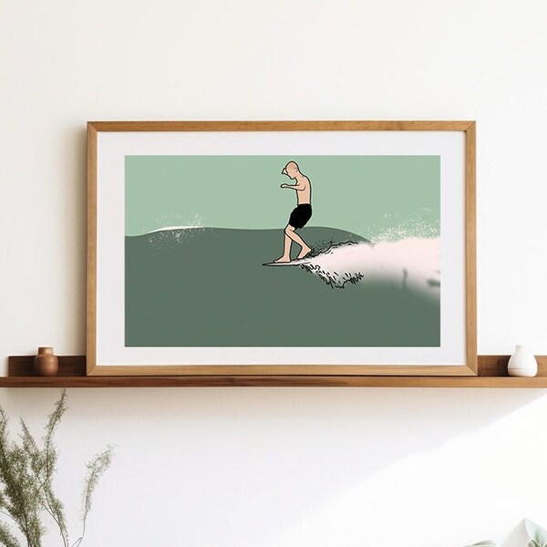 Longboard Surfer Wall Art Decor Surf Illustration Poster Surf Inspired Artwork Home Decor Gift Surfboard Picture Minimalist Art Print