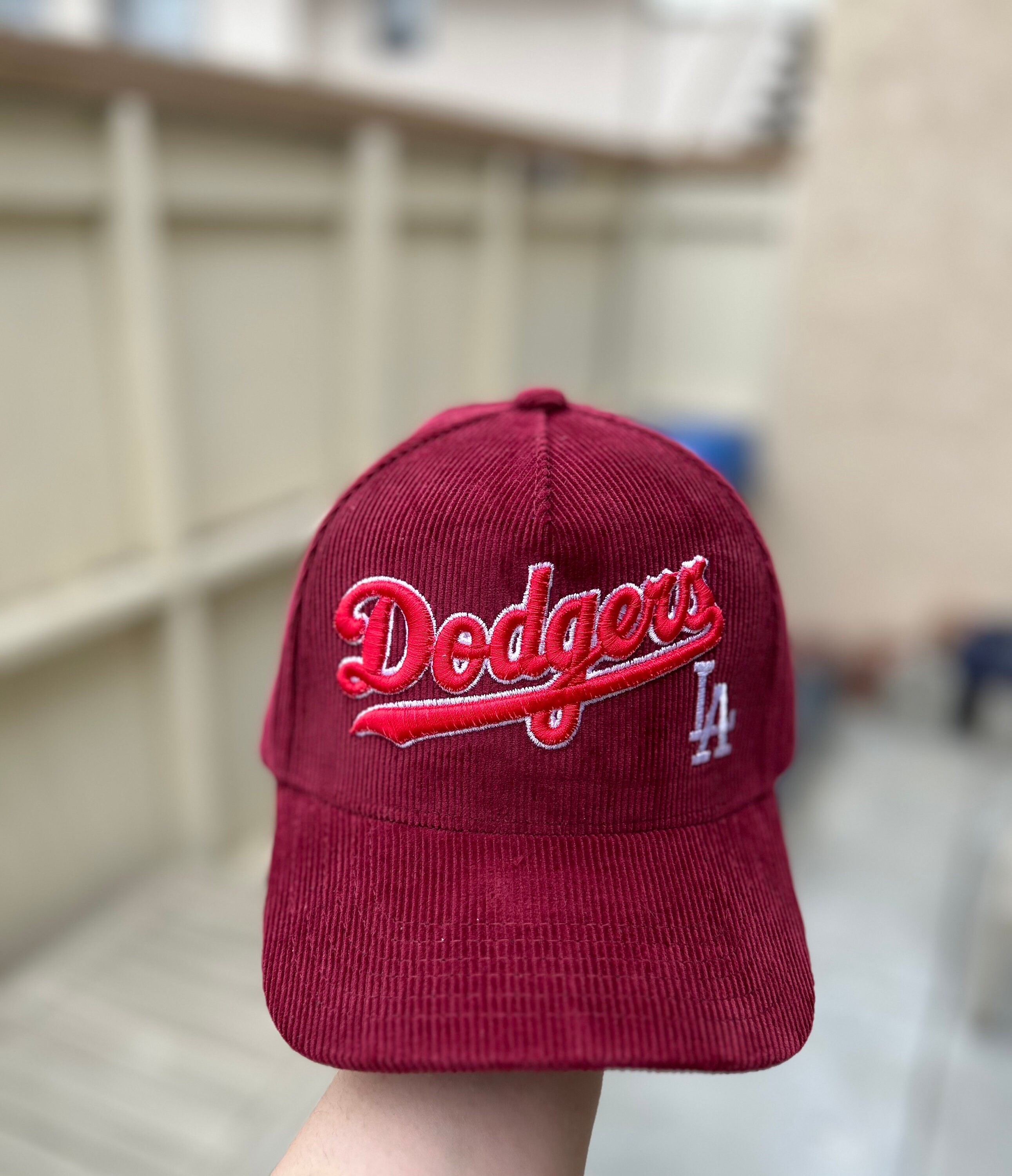LA dodgers Embroidered Pink Corduroy Baseball Cap with Pearls & Lace New Era White Crown 59Fifty Los Angeles Dodgers Cap - pink  main image 4