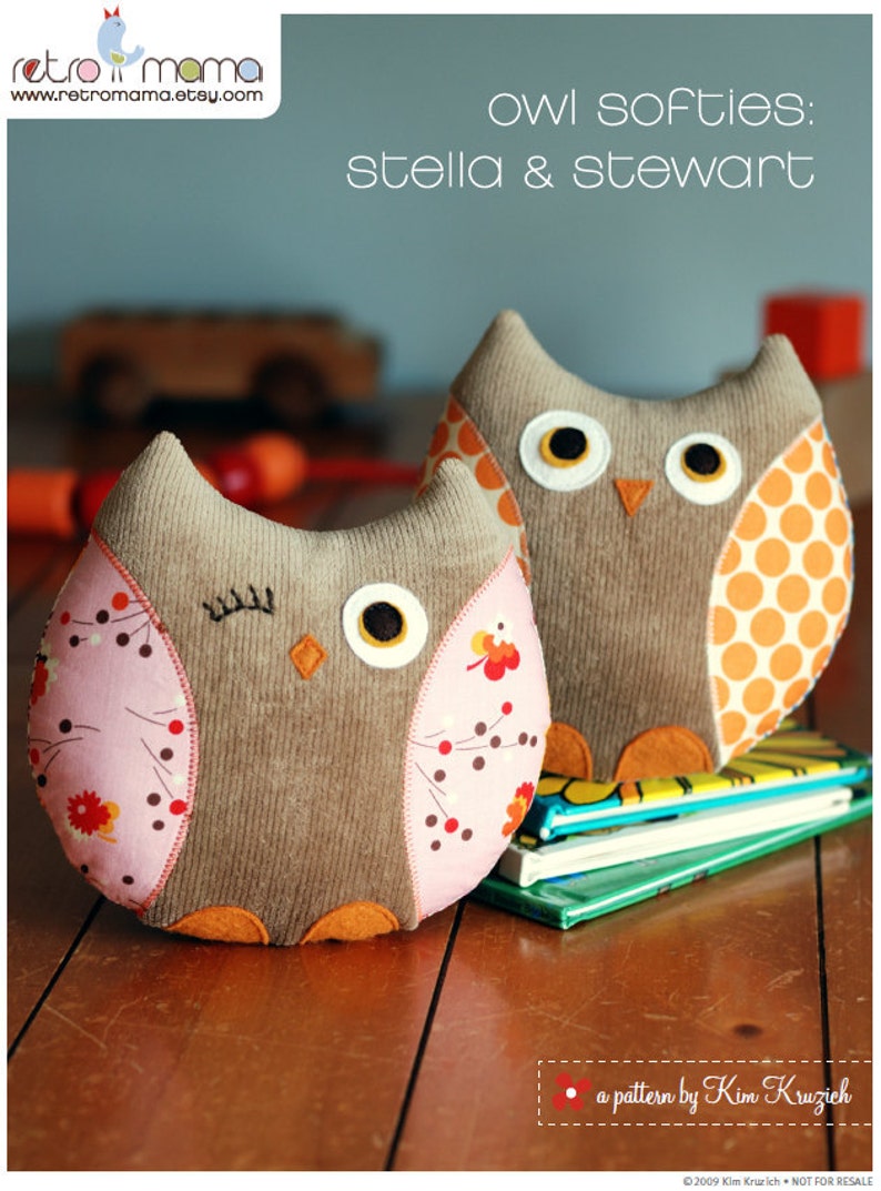 Owl Sewing Pattern Stella and Stewart Owl Softies PDF Sewing Pattern Owl Toy Owl Pillow Instant Download image 1