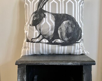 Rabbit Pillow - Easter decor- bunny pillow - easter pillow - southern style- farmhouse decor - housewarming gift - spring - black and white