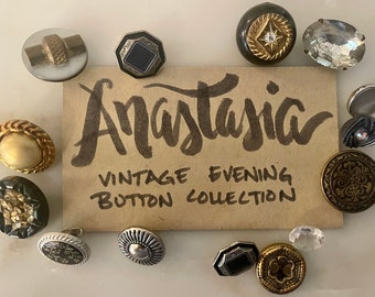 Anastasia Collection of Vintage Antique Buttons, 14 assorted buttons, pattern, sewing, dollmaking, embroidery, costume, slow stitch