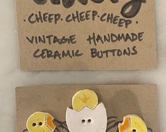 Chicks Cheep Vintage Handmade Ceramic Buttons, animal button, sewing, dollmaking, embroidery, costume, slow stitch, buttons by Joyce