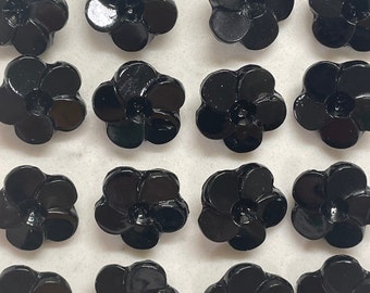 Victorian Black Glass Flower Buttons, Dress Buttons, pattern, sewing, dollmaking, embroidery, costume, slow stitch