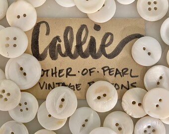 Antique Mother of Pearl Callie Shell Buttons, 16 assorted buttons, pattern, sewing, dollmaking, embroidery, costume, slow stitch