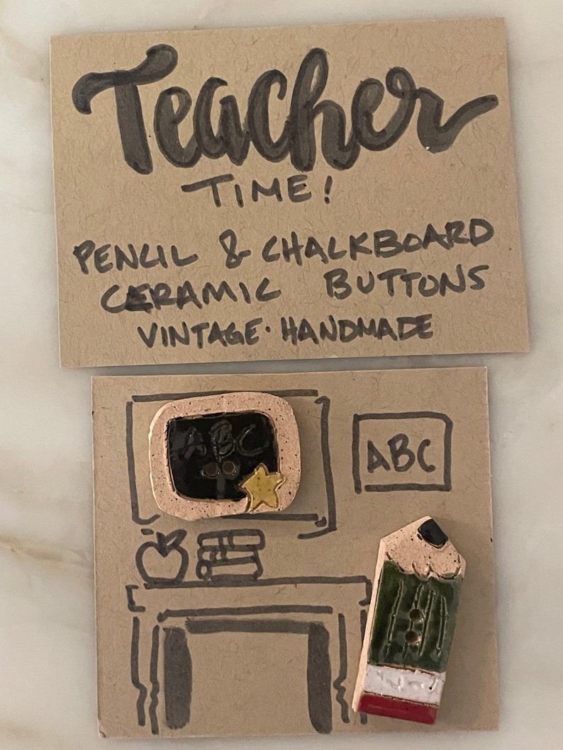 Teacher pencil and Chalkboard Vintage Handmade Ceramic Buttons, sewing, dollmaking, embroidery, costume, slow stitch, buttons by Joyce image 10