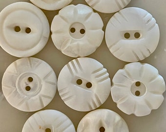 Vintage Carved Antique Mother of Pearl Shell Buttons, 18mm, assorted carving, pattern, sewing, dollmaking, embroidery, costume, slow stitch