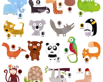 Alfabeto degli animali Poster A4 illustrazione