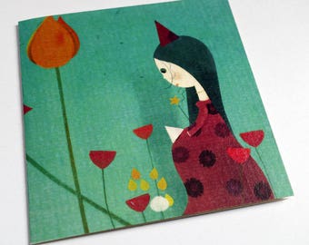 Card, pregnant fairy and flowers C068