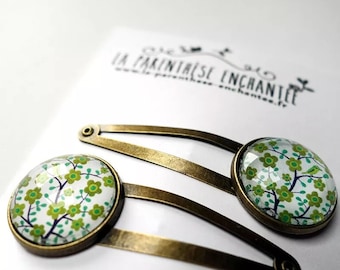 Barrettes clic-clac rondes illustrées Arbre du verdier