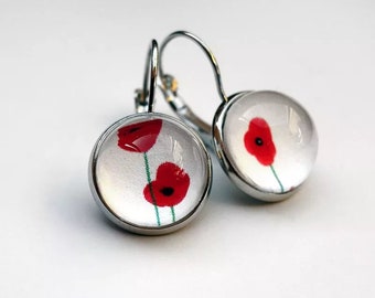 Petites dormeuses boucles d'oreilles Coquelicots