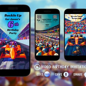 Race Car Video Birthday Party Invitation, Video Invitation, Formula One Race Car Birthday Party, Digital Download Birthday Party Invite,