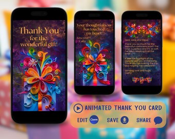 Digital Thank You Card, Dark Version, Editable Thank You eCard Template, Gift Thank You Card, Mobile Video Thank You Card, Video Card
