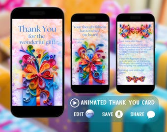 Digital Thank You Card, Light Version, Editable Thank You eCard Template, Gift Thank You Card, Mobile Video Thank You Card, Video Card