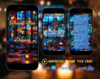 Thank You E-card Video for Mobile Phone, Thank You Card Template, Thank You for Dinner Animated Video Card, Animated Video Digital Thank You