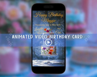 Digital Birthday Card Animated Video Birthday Card Animated Video ECard for smartphone Instant download Editable in Canva Birthday Cake Card