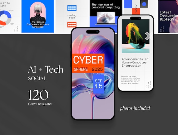 AI & Technology Social Posts, Technology Instagram Stories, LinkedIn Templates, Content Creator Templates, Modern Templates, Marketing Canva