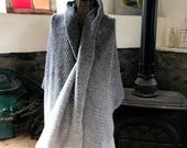 gray wrap, 100 italian wool wrap, handknit
