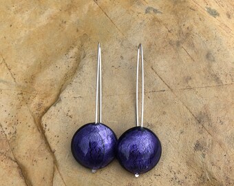 Italian Purple Murano glass beads in on handcrafted sterling silver earrings