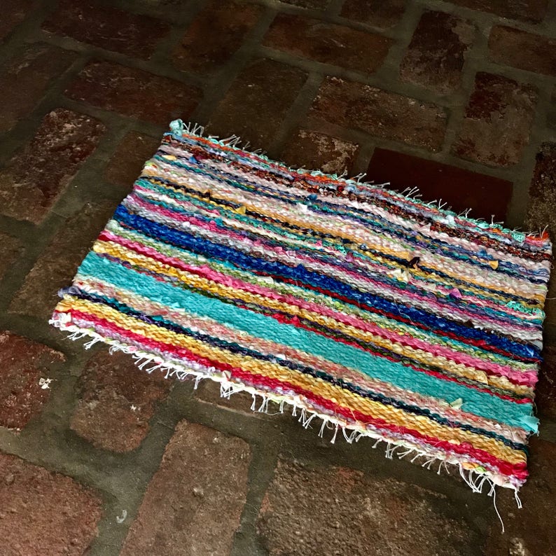 Country Cottage Small Handmade Rag Rug Table Mat in Bright Etsy