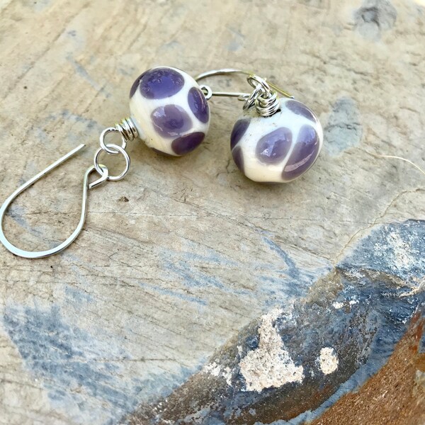 Lavender spotted murano glass bead earrings