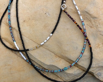 Multi wrap Genuine Murano seed bead necklace - Whistler’s Mother inspired