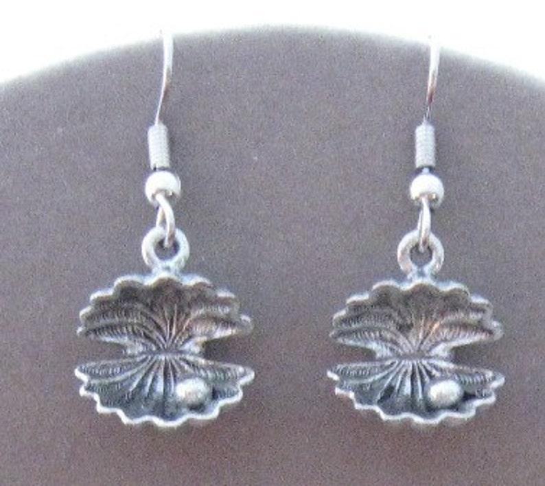 Oyster With Pearl Pewter Earrings Etsy